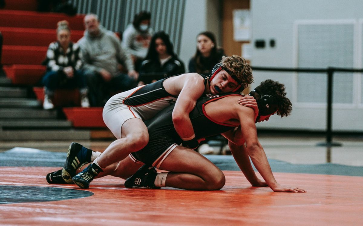 A Northampton wrestler works for a takedown