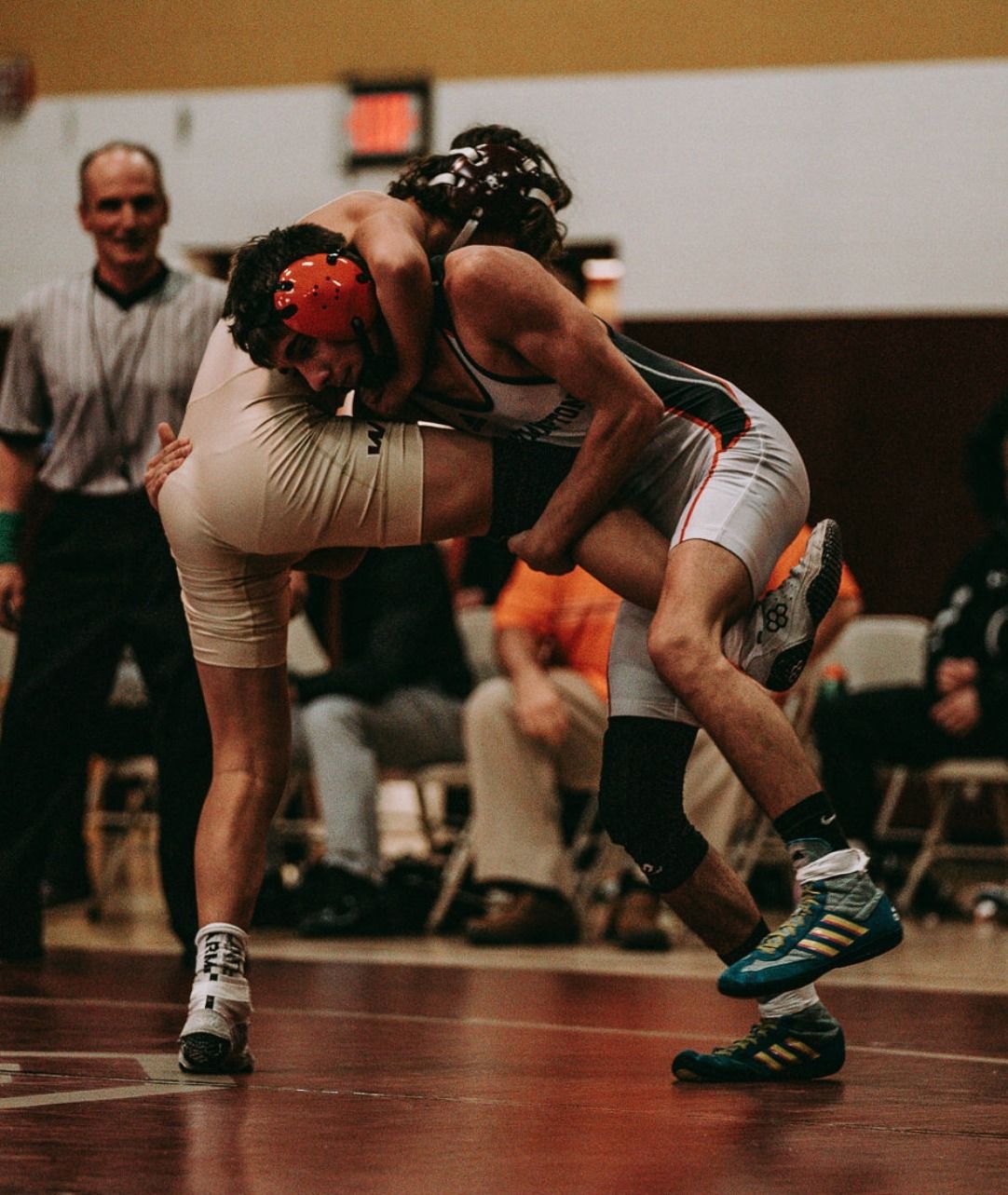 A Northampton wrestler controls his opponent from the top